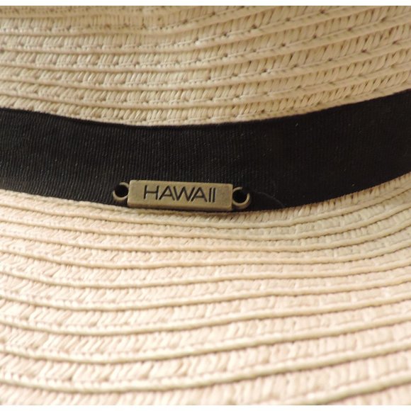 New Surfware Hawaiian Classics woven cotton wide brim straw sun hat w/ ribbon - Picture 3 of 4